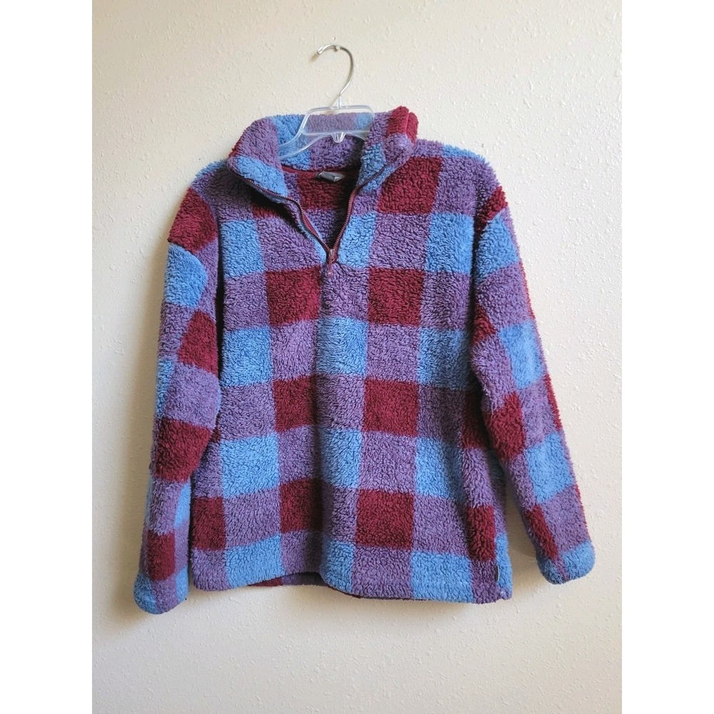 Eddie Bauer Fleece Jacket Womens Blue Purple Burgundy 1/4 Zip Pullover Fuzzy M - Picture 2 of 14